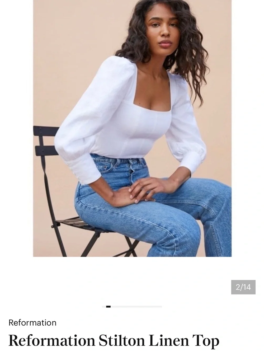 Reformation Stilton White Square-Neck Linen Top